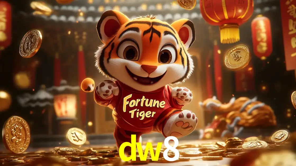O alegre personagem do Fortune Tiger correndo sobre um caminho de moedas de ouro, simbolizando os grandes prêmios e a diversão do popular jogo de slot do dw8.