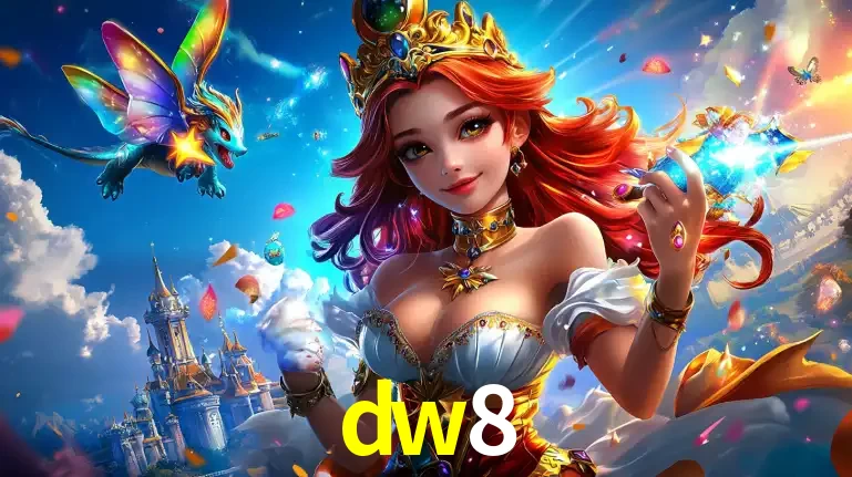 A princesa de um reino de fantasia mágico, com seu pequeno dragão, apresentando um mundo de prêmios encantados nos jogos de caça-níqueis do cassino dw8.